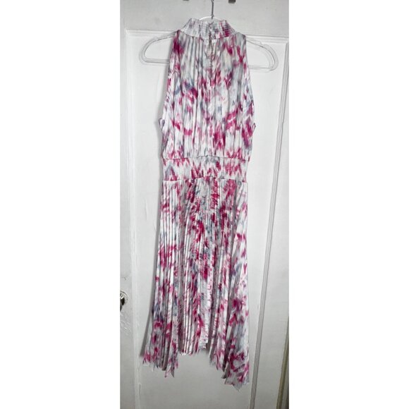 Halogen Womens Sleeveless Pleated Midi Dress M Pink & White Classy Church Brunch - Picture 12 of 15